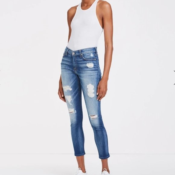 Seven jeans, 7 for all mankind Ankle Gwenevere style, distressed, 28 - Picture 1 of 12